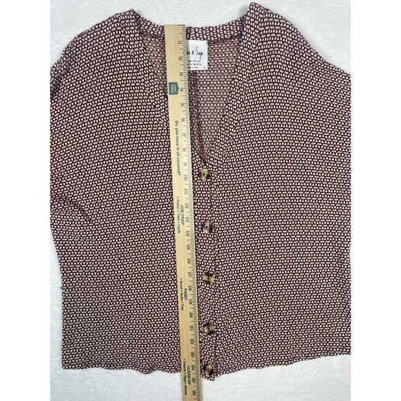 Sadie and Sage Textured Knit Cardigan Sz S Oversized Burgundy Cream Button Front - Picture 7 of 9